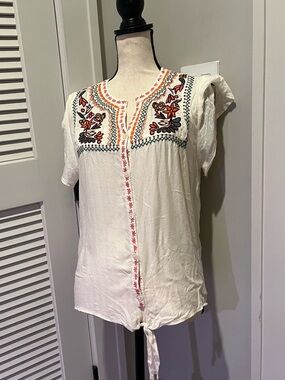 Double D Ranch Ivory Embroidered Button-Front Blouse
